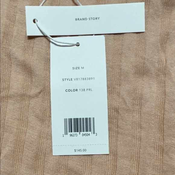 Vince Women’s Rib Cotton Long Sleeve Funnel Neck Sheer Top Color Tawny Peach NWT - Picture 7 of 14